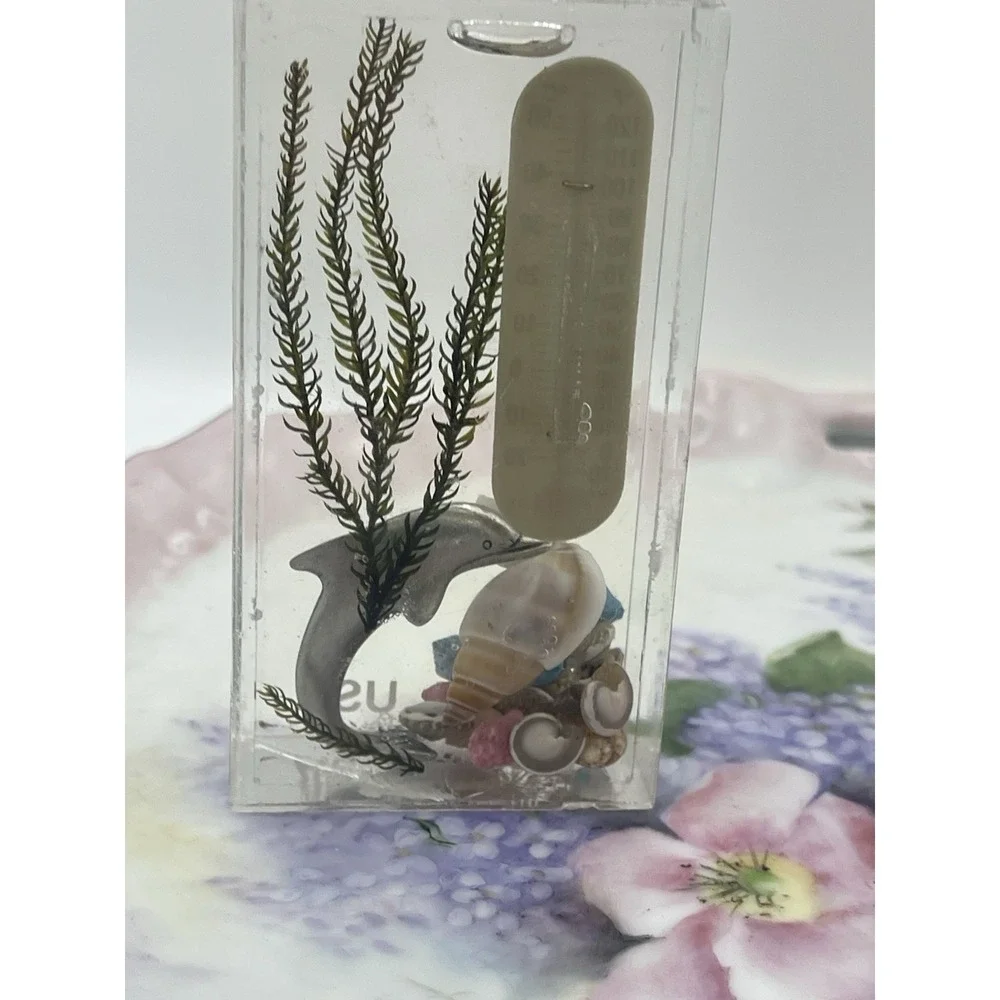 Vintage Souvenir Thermometer Guam Fish Shells‎ Acrylic Paperweight